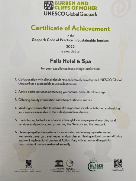 certificate of achievement, code of practice, UNESCO Geopark