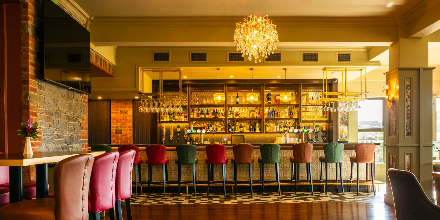 Bar counter with stools