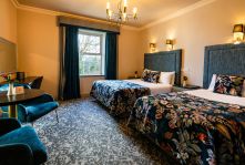 Double Double blue bedspread mushroom walls